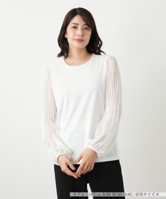 ＜Leilian (Women)＞異素材シアー袖プリーツブラウス【２６年２月カタログ】