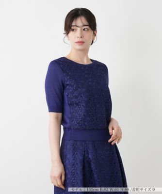 ＜BOURGE (Women)＞レース切替クルーネックニット