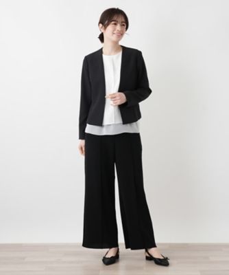 洗えるノーカラーVネックジャケット【Leilian WHITE