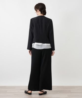 洗えるノーカラーVネックジャケット【Leilian WHITE