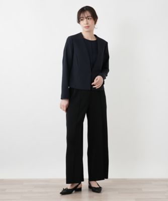 洗えるノーカラーVネックジャケット【Leilian WHITE