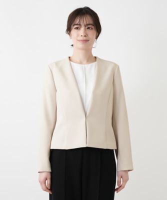 洗えるノーカラーVネックジャケット【Leilian WHITE 