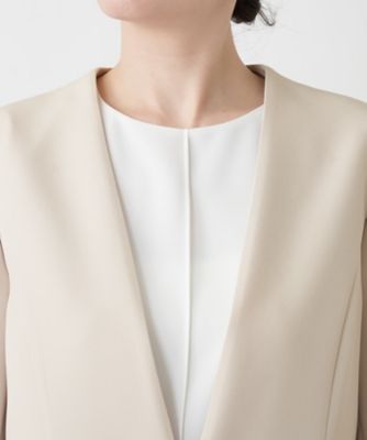 洗えるノーカラーVネックジャケット【Leilian WHITE 
