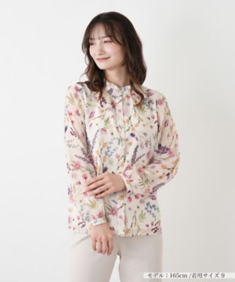 ＜Leilian (Women)＞ボタニカル柄フリルブラウス【Ｌｅｉｌｉａｎ　ＷＨＩＴＥ　ＬＡＢＥＬ】