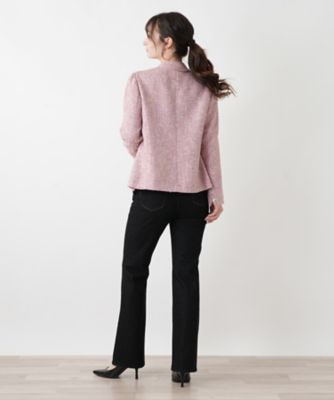 ツイードノーカラーVネックジャケット【Leilian WHITE