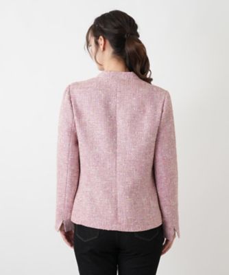 ツイードノーカラーVネックジャケット【Leilian WHITE