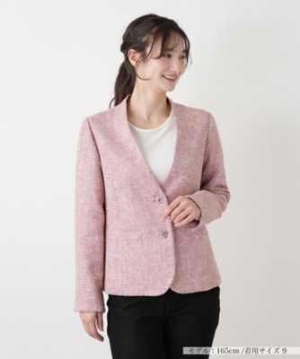 ＜Leilian (Women)＞ツイードノーカラーＶネックジャケット【Ｌｅｉｌｉａｎ　ＷＨＩＴＥ　ＬＡＢＥＬ】