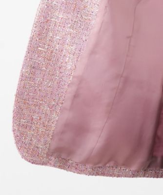 ツイードノーカラーVネックジャケット【Leilian WHITE
