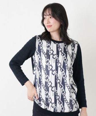 ＜Leilian (Women)＞チェーン柄切替クルーネックニット【ＲＯＣＨＡＳ　Ｐｒｅｍｉｅｒｅ】【ＲＡＴＴＩ】