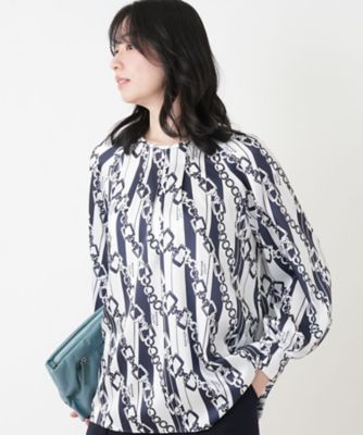 ＜Leilian (Women)＞プリントタックブラウス【ＲＯＣＨＡＳ　Ｐｒｅｍｉｅｒｅ】【ＲＡＴＴＩ】