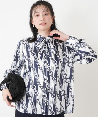 ＜Leilian (Women)＞プリントボウタイブラウス【ＲＯＣＨＡＳ　Ｐｒｅｍｉｅｒｅ】【ＲＡＴＴＩ】