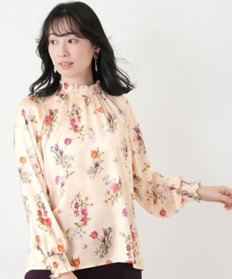 ＜Leilian (Women)＞プリントフリルカラーブラウス【ＲＯＣＨＡＳ　Ｐｒｅｍｉｅｒｅ】