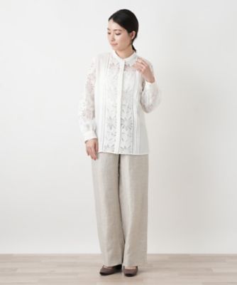 バンドカラーレースブラウス【ROCHAS Premiere