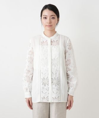 バンドカラーレースブラウス【ROCHAS Premiere
