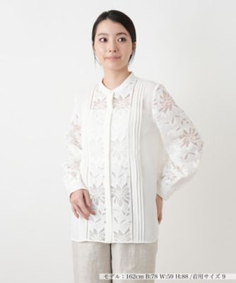 ＜Leilian (Women)＞バンドカラーレースブラウス【ＲＯＣＨＡＳ　Ｐｒｅｍｉｅｒｅ】