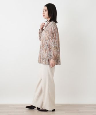 ペイズリー柄バンドカラーブラウス【ROCHAS Premiere