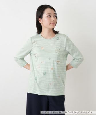 刺繍ボーダー七分袖カットソー | Leilian (Women)/レリアン | 三越
