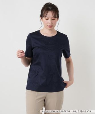 【新品】定価37,400円　レリアン　刺繍シアーカットソー　ネイビー　13＋ クルーネックカットソー|レリアン | レリアン公式オンラインストア