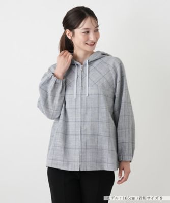 ＜Leilian (Women)＞チェックフーデッドジャケット【ＲＯＣＨＡＳ　Ｐｒｅｍｉｅｒｅ】