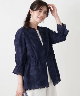 ボタニカル刺繍ノーカラージャケット【ROCHAS Premiere