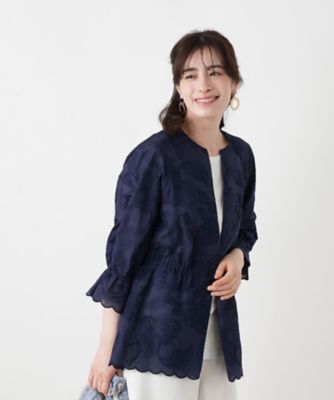 ボタニカル刺繍ノーカラージャケット【ROCHAS Premiere