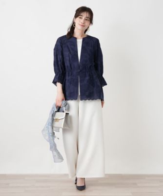 ボタニカル刺繍ノーカラージャケット【ROCHAS Premiere