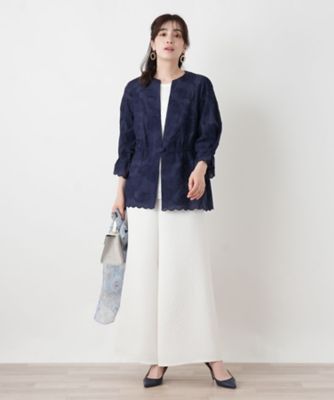 ボタニカル刺繍ノーカラージャケット【ROCHAS Premiere