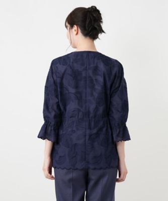 ボタニカル刺繍ノーカラージャケット【ROCHAS Premiere
