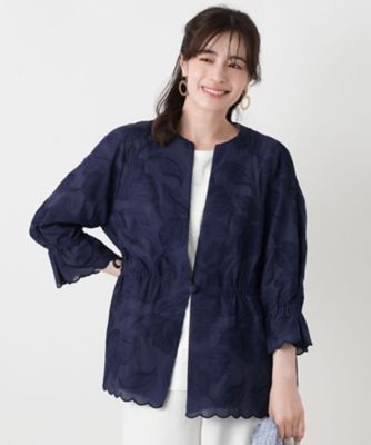 ＜Leilian (Women)＞ボタニカル刺繍ノーカラージャケット【ＲＯＣＨＡＳ　Ｐｒｅｍｉｅｒｅ】