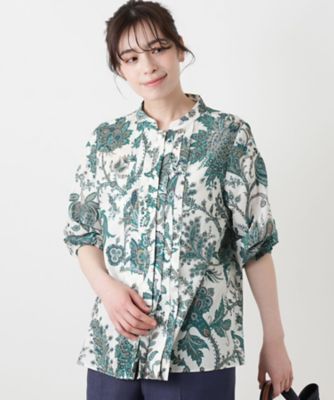ペイズリー柄七分袖バンドカラーブラウス【ROCHAS