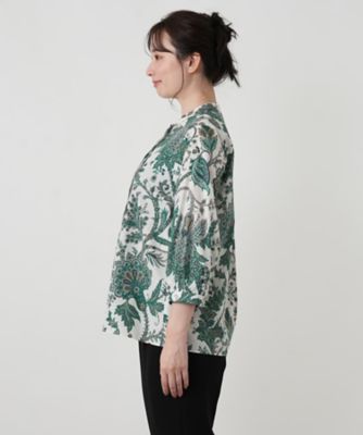 ペイズリー柄七分袖バンドカラーブラウス【ROCHAS