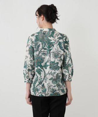 ペイズリー柄七分袖バンドカラーブラウス【ROCHAS