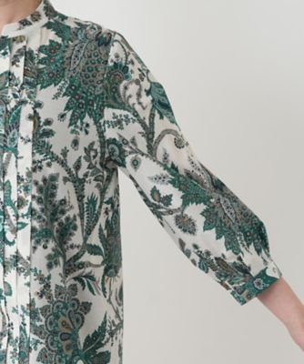 ペイズリー柄七分袖バンドカラーブラウス【ROCHAS