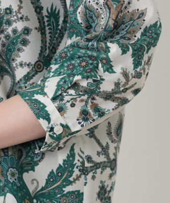 ペイズリー柄七分袖バンドカラーブラウス【ROCHAS