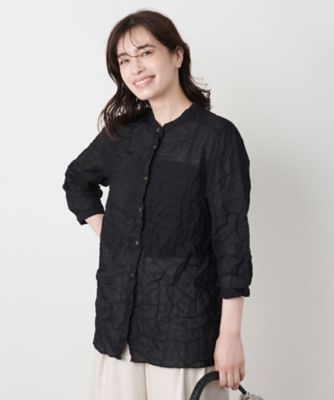 シワ加工バンドカラーブラウス【ROCHAS Premiere