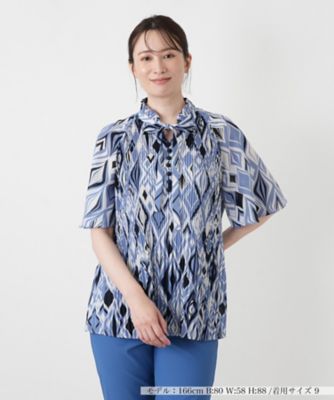 ＜Leilian (Women)＞幾何学柄プリーツ切替ブラウス【ＲＯＣＨＡＳ　Ｐｒｅｍｉｅｒｅ】