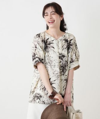 プリントVネックブラウス【ROCHAS Premiere
