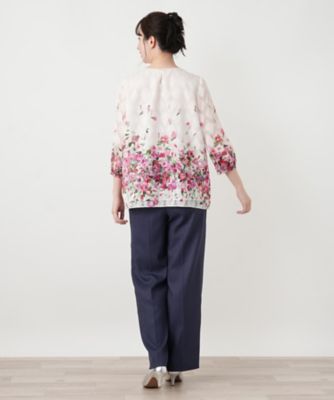 フラワー柄タックギャザーブラウス【ROCHAS Premiere