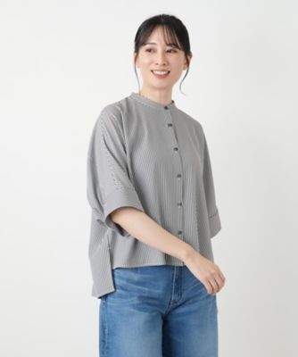 LOHEN 伊勢丹限定　ハイカウントボックスラインブラウス 伊勢丹限定【タグ付き 】LOHEN ハイカウントボックスラインブラウス
