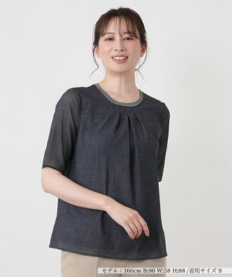 レリアン Leilian ラメクルーネックカットソー 半袖 9 紺 ネイビー コットンTシャツ|レリアン | レリアン公式オンラインストア