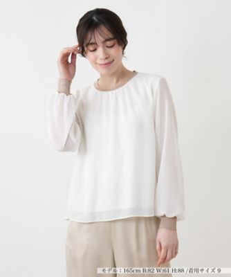 ＜Leilian (Women)＞ラメニット切替ボリュームブラウス