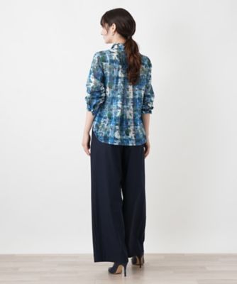 フラワー柄チェック襟付きブラウス | Leilian (Women)/レリアン | 三越