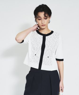 ＜BOURGE (Women)＞ツイード切替クルーネックカーディガン