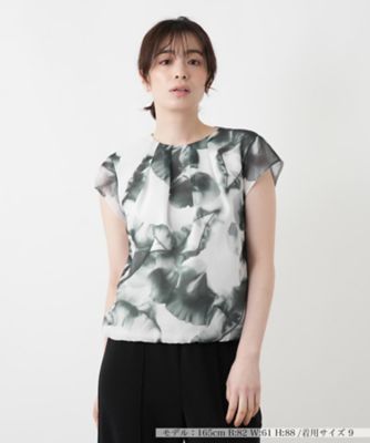 ＜BOURGE (Women)＞【溝口春菜さん×ＢＯＵＲＧＥ】プリントフレンチスリーブブラウス