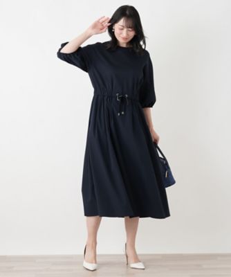 CAROLINA HERRERA ウエストリボン フレアワンピース S 洗えるウエストリボンフレアワンピース【MUSE BY ROCHAS