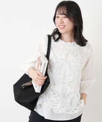 レリアン 大きいサイズ 13+ 総レース ブラウス 半袖 白 黒 七分袖レースブラウス【MUSE BY ROCHAS Premiere