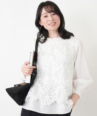 ＜Leilian (Women)＞七分袖レースブラウス【ＭＵＳＥ　ＢＹ　ＲＯＣＨＡＳ　Ｐｒｅｍｉｅｒｅ】