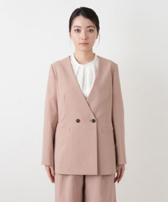 ebure エブール ノーカラー ダブルボタンジャケット ウールシルク混 ebure(エブール)｜ライトドライウール 6釦ダブルジャケット/ネイビー