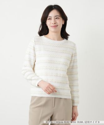 ＜Leilian (Women)＞ボーダー切替クルーネックニット