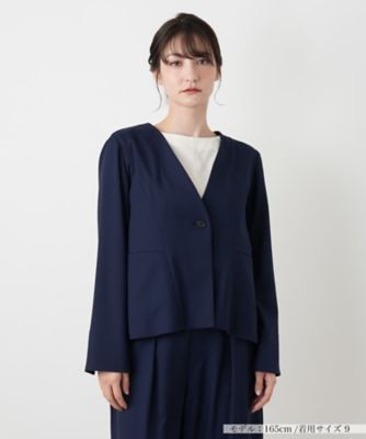 ＜BOURGE (Women)＞ノーカラーＶネックジャケット【ＢＯＵＲＧＥ】